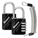 2 Pack disecu 4 Digit Combination Lock, Outdoor Waterproof Padlock with Steel Cable for Gym Locker, Sports Locker, Helmet, Gate, Fence, Luggage (Black)