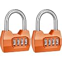2 Pack disecu 4 Digit Combination Lock, Outdoor Waterproof Padlock for School Gym Locker, Fence, Gate, Shed, Storage Unit, Case, Toolbox (Orange)