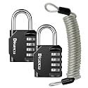 2 Pack disecu 4 Digit Combination Lock, Outdoor Waterproof Padlock with Steel Cable for School Gym Locker, Helmet, Gate, Fence, Luggage (Black)