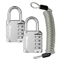 2 Pack disecu 4 Digit Combination Lock, Outdoor Waterproof Padlock with Steel Cable for School Gym Locker, Helmet, Gate, Fence, Luggage (Silver)