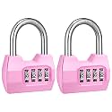 2 Pack disecu 4-Digit Combination Lock, Waterproof Outdoor Padlock for School Gym Locker, Fence, Gate, Shed, Storage Unit (Pink)
