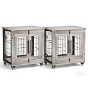2 Pack Dog Crate Furniture, 27.1'' Heavy Duty Kennel with Cushion &amp; Wheels