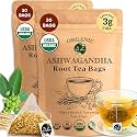 2 Pack of Dr. Lu's Organic Ashwagandha Tea | Natural Calm &amp; Stress Support | 60 x 3g Full Strength Corn Fiber Pyramid Bags (No Plastic, No Nylon)