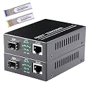 2 Pack Fiber Transceiver, 1.25G/s Bidi Gigabit Single-Mode Fiber Ethernet Media Converter with 2PCS Bidi SFP LC Module Included, 10/100/1000Base-Tx to 1000Base-SX SMF RJ45 to SFP Slot up to 30KM
