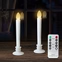 2 Pack Flameless Taper Candles with Remote/Timer, Battery Operated Flickering LED Window Candles, Vintage Christmas Electric Fake Candlesticks, White Holder