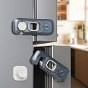2-Pack Fridge Locks, Child Proof Refrigerator/Freezer Door Lock, Child Safety Cabinet Lock with Adhesive Pads -Freezer Latch to Keep Door Closed for Latches,Drawer,Closets,Oven (Clear-Blue)