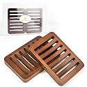 2 Pack FSC Bamboo Soap Holder, Slotted Self-Draining Dish, Walnut Style