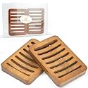 2 Pack FSC Bamboo Soap Holder, Slotted Self-Draining Dish, Acacia Style