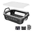 2 Pack Glass Air Fryer Liner for Ninja Dual Basket Air Fryers DZ401 DZ550 SL401, Reusable Borosilicate Glass Bowl with Silicone Base Handles, Dishwasher Safe Reusable Accessory Set with Tray &amp; Lid
