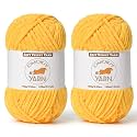 2 Pack Golden Yellow Fluffy Velvet Yarn for Crocheting,Chunky Chenille Baby Blanket Yarn for Crochet,Soft Fuzzy Puzzle Yarn for Knitting,(100g/3.53oz Each) Bulky Thick Amigurumi Crochet Yarns