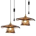 2-Pack Hanging Lamp Plug in Vintage Amber Glass Pendant Light Fixtures 2-Layer Glass Shade Mid Century Modern Plug in Chandelier for Kitchen, Dining Room, Corner