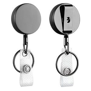 2 pack heavy duty retractable badge holder reel will well metal id badge holder with belt clip key ring for name card keychain all metal casing 27534 steel wire cord reinforced id strap