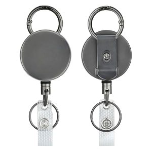 2 pack heavy duty retractable badge holder reel will well metal id badge holder with belt clip key ring for name card keychain all metal casing 27534 kevlar cord reinforced id strap