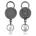 2 Pack Heavy Duty Retractable Badge Holder Reel, Will Well Metal ID Badge Holder with Belt Clip Key Ring for Name Card Keychain [All Metal Casing, 27.5" Kevlar Cord, Reinforced Id Strap]