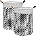 [2 Pack] Large Laundry Hamper Basket, 63L Freestanding Waterproof Clothes Basket, Collapsible Round Bohemia Storage Organizer with Leather Handles for Dirty Clothes, Home Storage (Black)