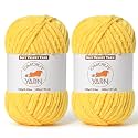 2 Pack Light Yellow Fluffy Velvet Yarn for Crocheting, Chunky Chenille Baby Blanket Yarn for Crochet, Soft Fuzzy Puzzle Yarn for Knitting, (100g/3.53oz Each) Bulky Thick Amigurumi Crochet Yarns