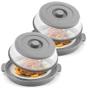 2 Pack Microwave Splatter Cover for Food with Anti-scald Base Plate,Large Plastic &amp; Silicone Vented Avoid Scalding Collapsible Guard Lid,Kitchen Essential Gadgets for Meal Prep-10.7 Inch