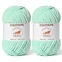 2 Pack Mint Green Fluffy Velvet Yarn for Crocheting,Chunky Chenille Baby Blanket Yarn for Crochet,Soft Fuzzy Puzzle Yarn for Knitting,(100g/3.53oz Each) Bulky Thick Amigurumi Crochet Yarns
