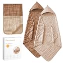 2 Pack Muslin Hooded Baby Bath Towels and 2 Pack WashCloth Set, 32x32 Inch Soft Cotton Bath Towel Baby Wipes Absorbent Bath Face Towels Burp Cloths Face Towels for Girl Boy(Coffee and Apricot)