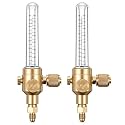 2 Pack Nitrogen Flow Indicator, 1/4" SAE Flare Inlet & Outlet, HVAC Brazing Nitrogen Meter with Visual Float Ball, Solid Brass Construction for Copper Tubing Purging 3-4CFH
