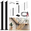 2 Pack One-Stop Stair Cable Railing Post Kit, 36" Slant Fixed Top Stair Post with 5-Degree Spacers, Stair Railing System Including 2 Stair Post, 86ft Cable, 10 Sets Terminal, 40 Cable Grommets