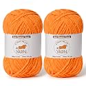 2 Pack Orange Fluffy Velvet Yarn for Crocheting,Chunky Chenille Baby Blanket Yarn for Crochet,Soft Fuzzy Puzzle Yarn for Knitting,(100g/3.53oz Each) Bulky Thick Amigurumi Crochet Yarns