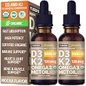NUSAVA Organic Vitamin D3 K2 Drops with MCT Oil, Mocha, Pack of 2