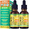 NUSAVA Organic Vitamin D3 K2 Drops with MCT Oil, Pineapple, Pack of 2