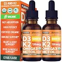 NUSAVA Organic Vitamin D3 K2 Drops with MCT Oil, Citrus, Pack of 2