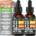 Nusava Organic Vitamin D3 K2 Drops with MCT Oil, Unflavored, Pack of 2