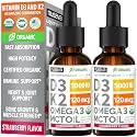 Nusava Vitamin D3 K2 Drops, MCT Oil &amp; Omega 3, Strawberry, 5000 IU, 2 Pack