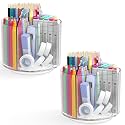 2 Pack Pen Pencil Holder for Kids, Rotating Pen Holder for Desk Organizer, 4 Compartments Art Supply Marker Organizer and Storage, Kids Desk Organizer Marker Holder Caddy Art Supply Organizer for Desk