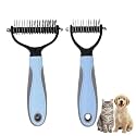 2-Pack Pet Dematting Comb, Undercoat Rake Set for Dogs & Cats - Safe Deshedding Grooming Tools, Large & Small Gentle Mats Tangles Remover Brush for Long Thick Haired Pets (blue-mixed, 2 pcs)