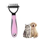 2-Pack Pet Dematting Comb, Undercoat Rake Set for Dogs & Cats - Safe Deshedding Grooming Tools, Large & Small Gentle Mats Tangles Remover Brush for Long Thick Haired Pets (2, blue-mixed) (pink-small)