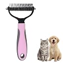 2-Pack Pet Dematting Comb, Undercoat Rake Set for Dogs & Cats - Safe Deshedding Grooming Tools, Large & Small Gentle Mats Tangles Remover Brush for Long Thick Haired Pets (2, blue-mixed) (pink-large)