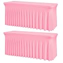 2 Pack Pink 6FT Rectangle Spandex Tablecloths, Stretch Fitted Table Covers for 6 Foot Tables, Wrinkle Free Table Skirts for Wedding Party Birthday Banquet Baby Shower