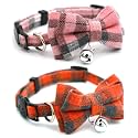 2-Pack Plaid Bowtie Cat Collar with Bell Breakaway Kitten Collar with Bells