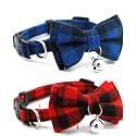 2-Pack Plaid Bowtie Cat Collar with Bell Breakaway Kitten Collar with Bells