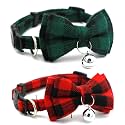 2-Pack Plaid Bowtie Cat Collar with Bell Breakaway Kitten Collar with Bells