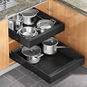 2 Pack Pull out Cabinet Organizer, Expandable(9"-14") Heavy Duty Slide out Drawer Fixed with Adhesive Nano Film for Pots, Roll out Shelf Storage for Kitchen Organization, Pantry, Bathroom(Black)