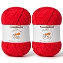 2 Pack Red Fluffy Velvet Yarn for Crocheting,Chunky Chenille Baby Blanket Yarn for Crochet,Soft Fuzzy Puzzle Yarn for Knitting,(100g/3.53oz Each) Bulky Thick Amigurumi Crochet Yarns