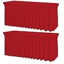 2 Pack Red Spandex Tablecloths for 6FT Tables – Stretch Fitted Wrinkle-Free &amp; Washable Table Covers – Reusable Table Skirt for Christmas Weddings Parties Banquets Buffets and Events
