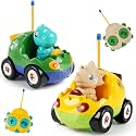 2-Pack Remote Control Dinosaur Toy Car for Kids - Birthday Gifts for Boys Toddlers Ages 18+ Months, 2 3 4 5 Year Old, Dino RC Vehicle with Lights and Music