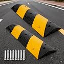 2 Pack Rubber Speed Bumps, 3.3Ft Heavy Duty Speed Bump, 25000LBS Capacity Cable Protector Ramp, Modular Cable Protector Ramps for Driveway/Road, Includes 8 Bolt Spikes