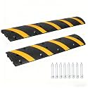 2 Pack Rubber Speed Bumps, 6Ft Heavy Duty Speed Bump, 25000LBS Capacity Cable Protector Ramp, Modular Cable Protector Ramps for Driveway/Road, Includes 8 Bolt Spikes
