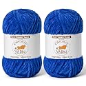 2 Pack Sapphire Blue Fluffy Velvet Yarn for Crocheting,Chunky Chenille Baby Blanket Yarn for Crochet,Soft Fuzzy Puzzle Yarn for Knitting,(100g/3.53oz Each) Bulky Thick Amigurumi Crochet Yarns