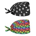 2 Pack Scrub Cap with Sweatband Adjustable Tie Back Turban Hat Headgear Beanie for Women Men Working Cap