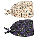 2 Pack Scrub Cap with Sweatband Adjustable Tie Back Turban Hat Headgear Beanie for Women Men Working Cap