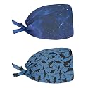 2 Pack Scrub Cap with Sweatband Adjustable Tie Back Turban Hat Headgear Beanie for Women Men Working Cap