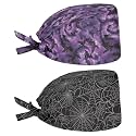 2 Pack Scrub Cap with Sweatband Adjustable Tie Back Turban Hat Headgear Beanie for Women Men Working Cap